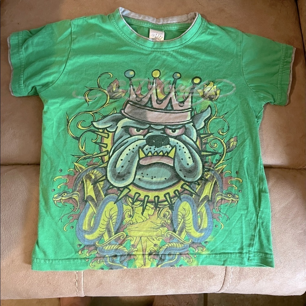 Kids Ed Hardy green Bulldog T shirt vintage